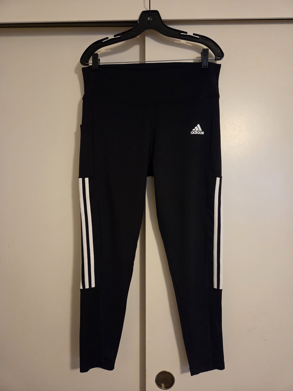adidas Black Leggings with White Side Stripes